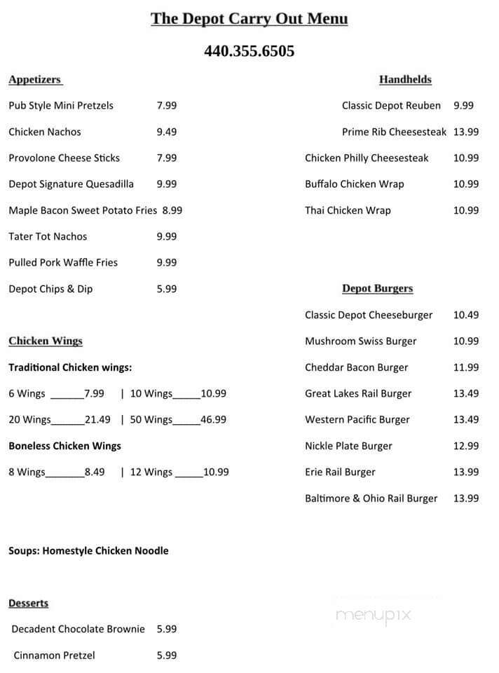 The Depot at Union Station - Lagrange, OH menu_pic