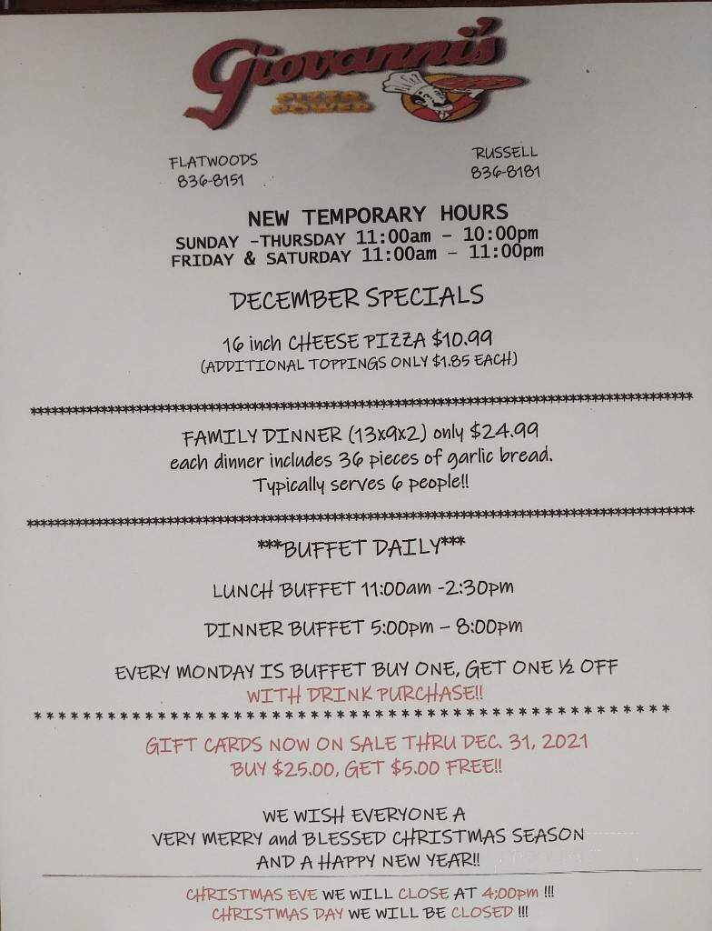 Giovanni's Pizza - Flatwoods, KY menu_pic