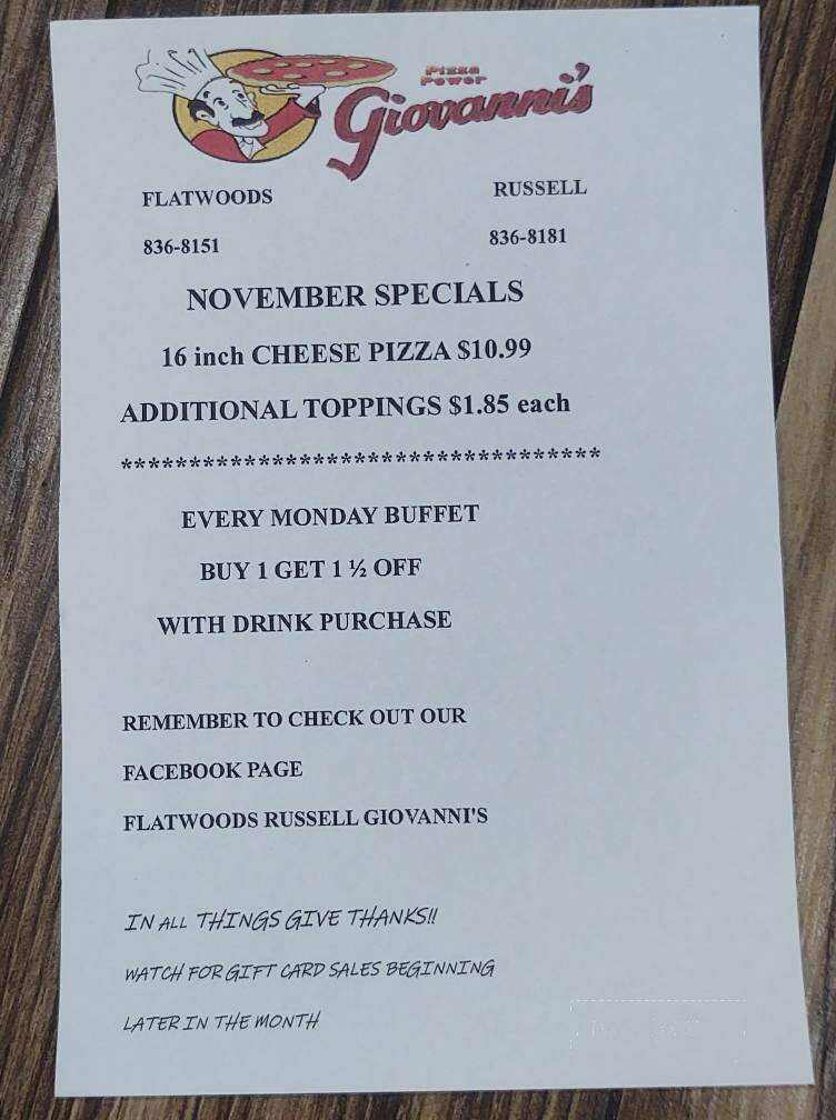 Giovanni's Pizza - Flatwoods, KY menu_pic