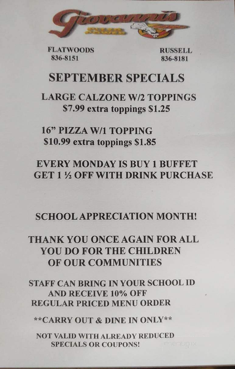 Giovanni's Pizza - Flatwoods, KY menu_pic