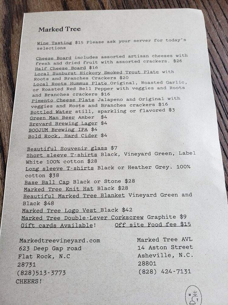 Marked Tree Vineyard - Flat Rock, NC menu_pic