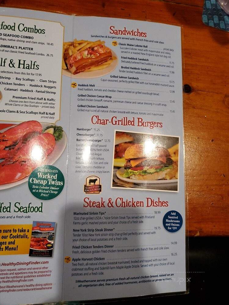 Weathervane Seafood Restaurant - West Lebanon, NH menu_pic