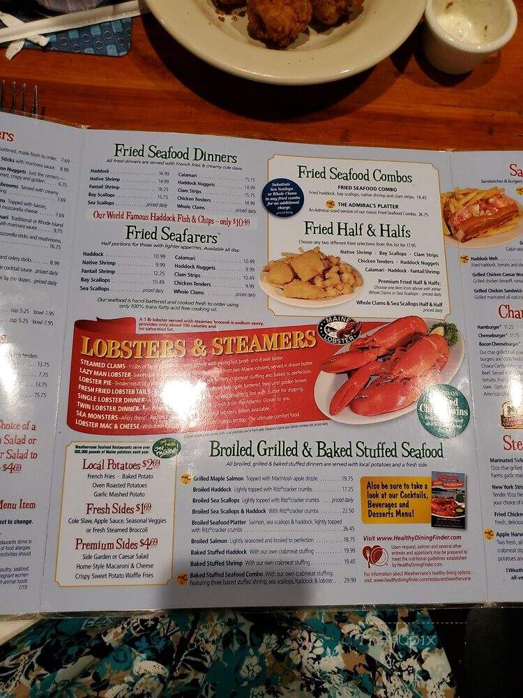 Weathervane Seafood Restaurant - West Lebanon, NH menu_pic
