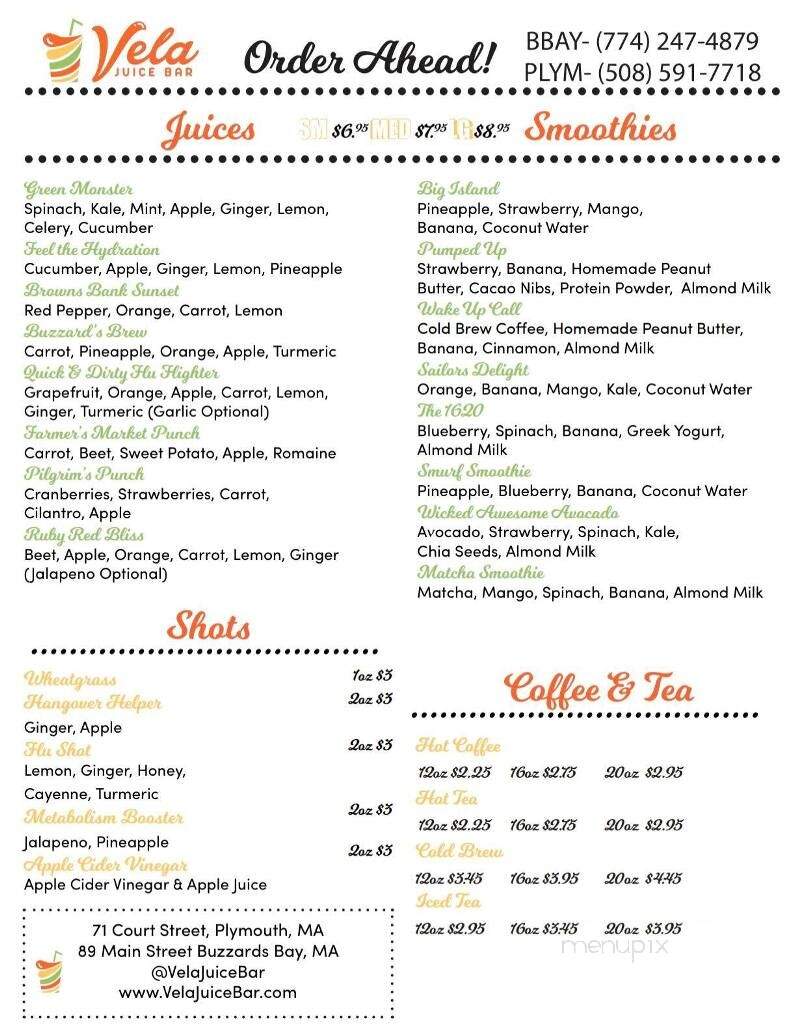 Vela Juice Bar - Plymouth, MA menu_pic