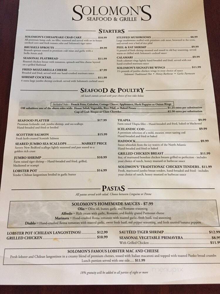 Solomon Seafood - Washington, PA menu_pic