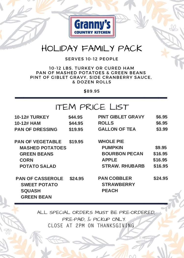 Granny's Country Kitchen - Hickory, NC menu_pic