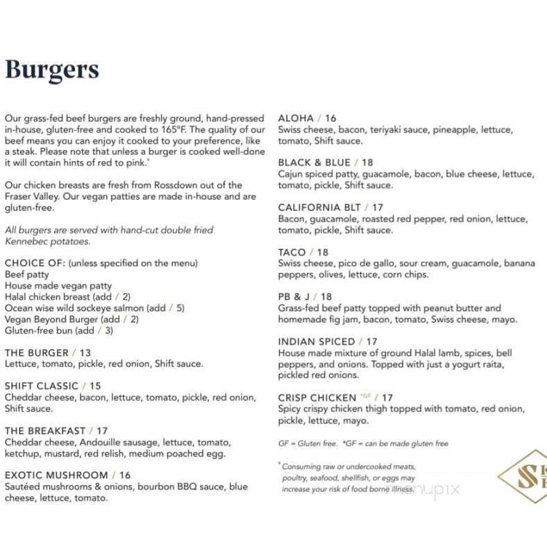Shift Kitchen & Tapas Bar - Sechelt, BC menu_pic