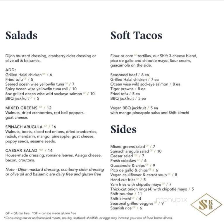 Shift Kitchen & Tapas Bar - Sechelt, BC menu_pic