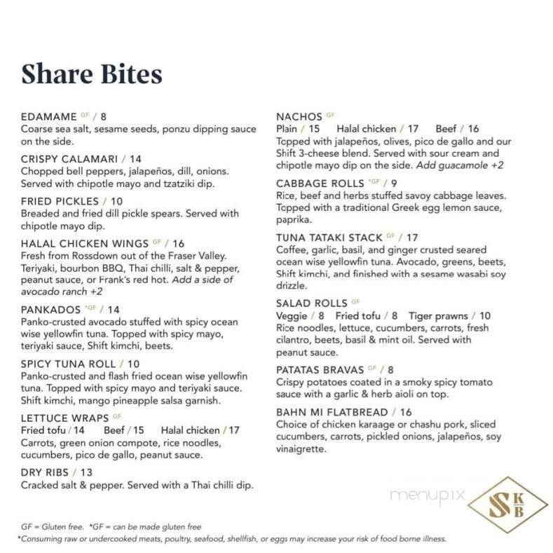Shift Kitchen & Tapas Bar - Sechelt, BC menu_pic