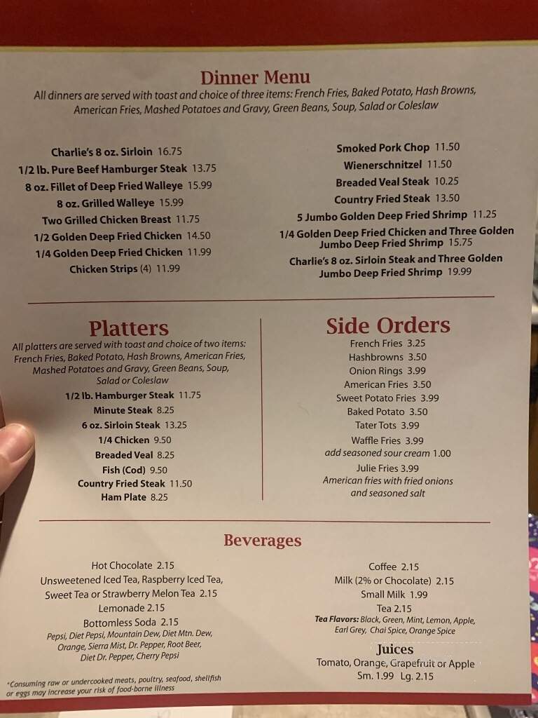 Charlie's Cafe - Freeport, MN menu_pic