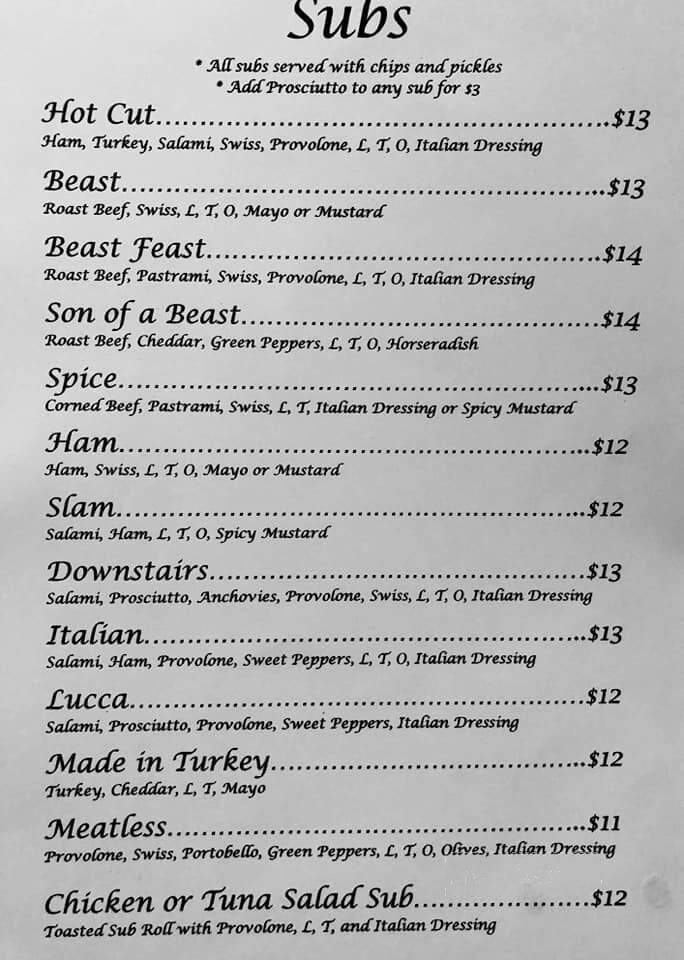 Chiocca's Downstairs - Richmond, VA menu_pic