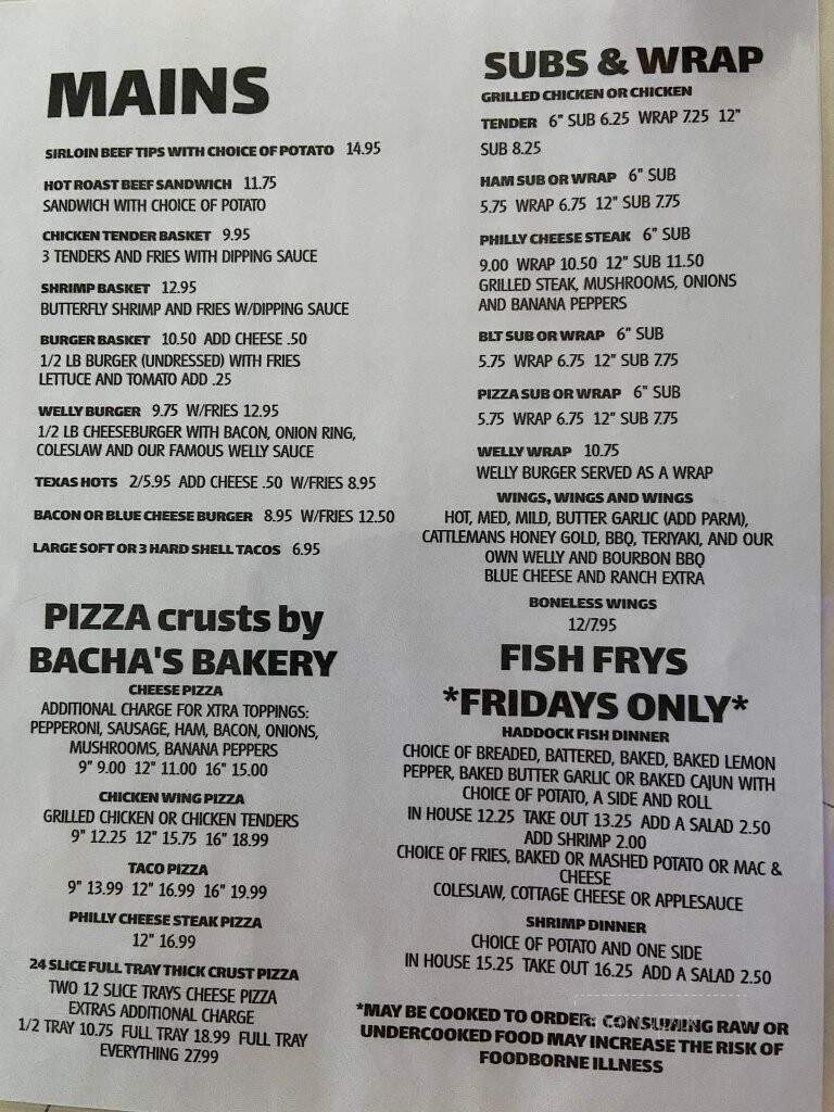 Rixford Well Bar & Grill - Rixford, PA menu_pic