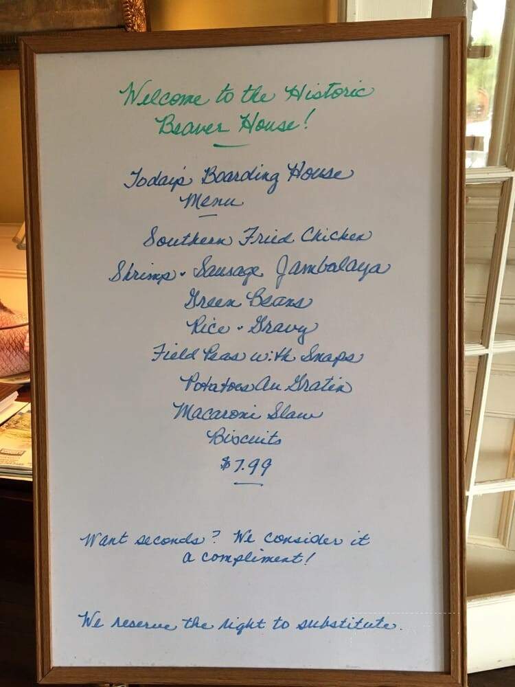 Beaver House Inn & Restaurant - Statesboro, GA menu_pic