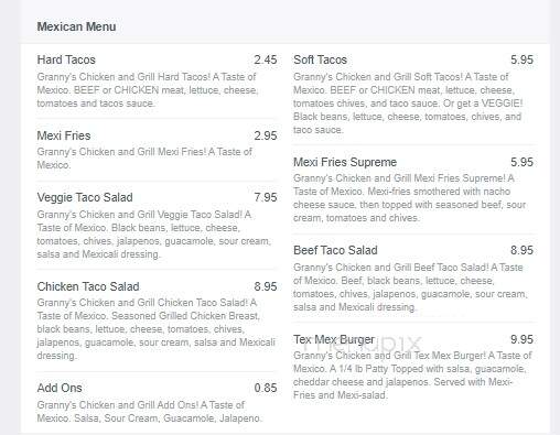 Granny's Chicken & Grill - Port Alberni, BC menu_pic