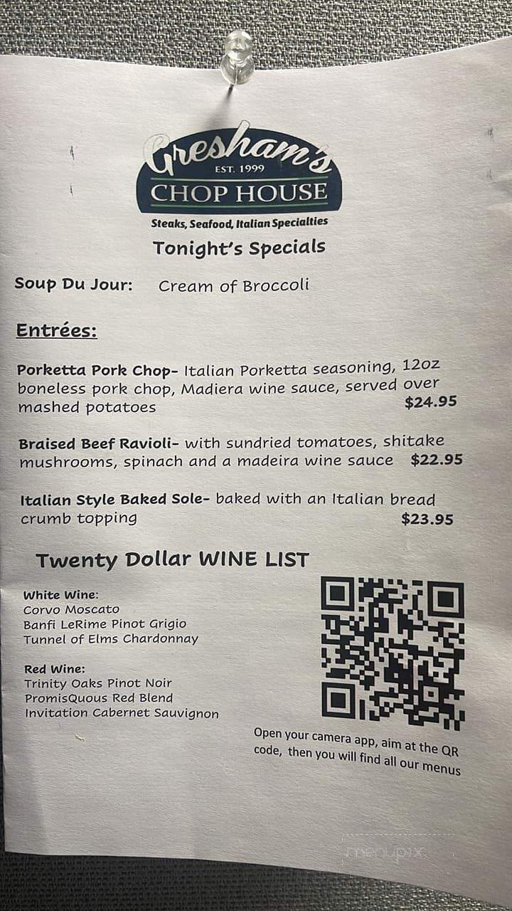 Gresham's Chop House - Hawley, PA menu_pic