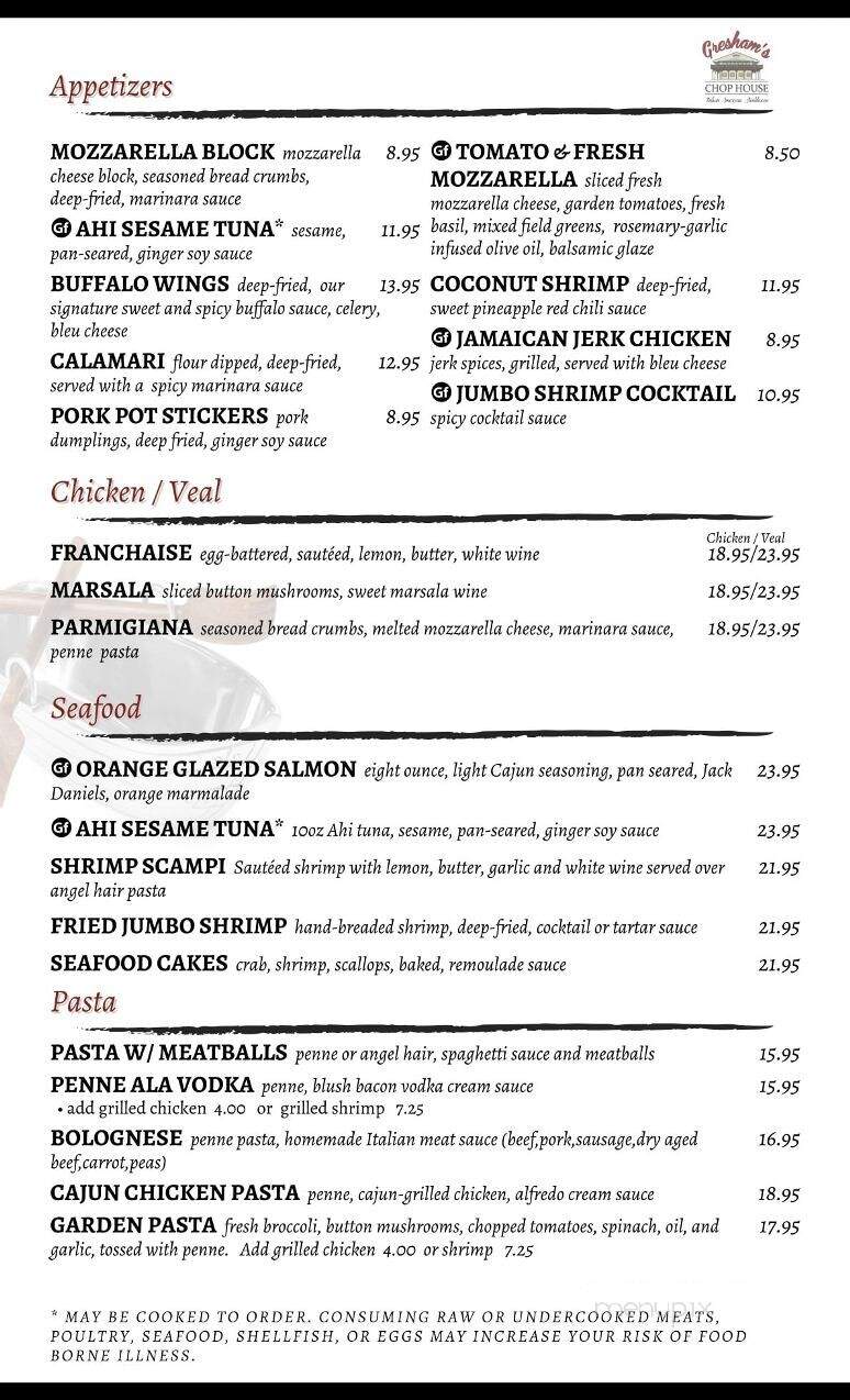 Gresham's Chop House - Hawley, PA menu_pic