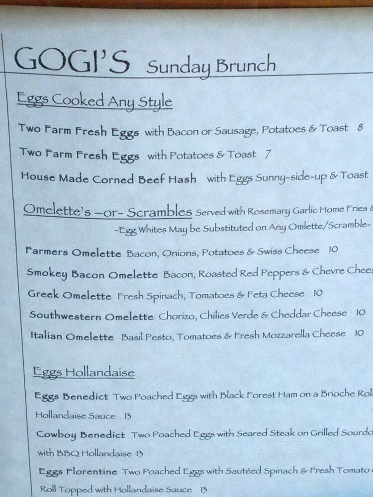 Gogi's Restaurant - Jacksonville, OR menu_pic