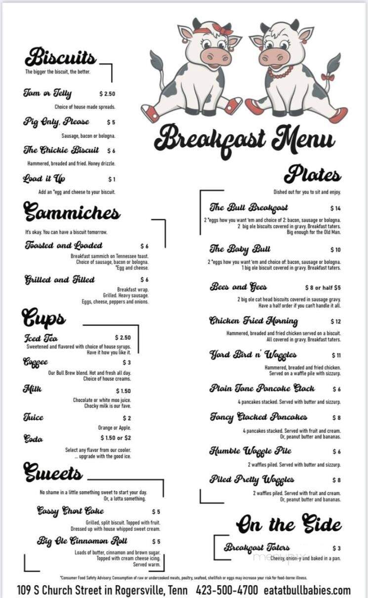 Bull Babies - Rogersville, TN menu_pic