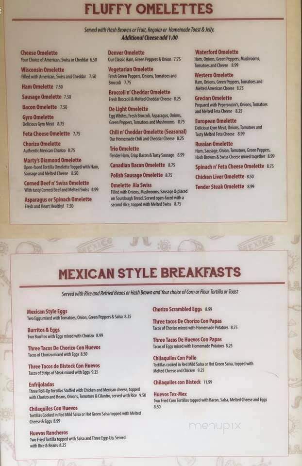 Marty's Diamond Restaurant - Waterford, WI menu_pic