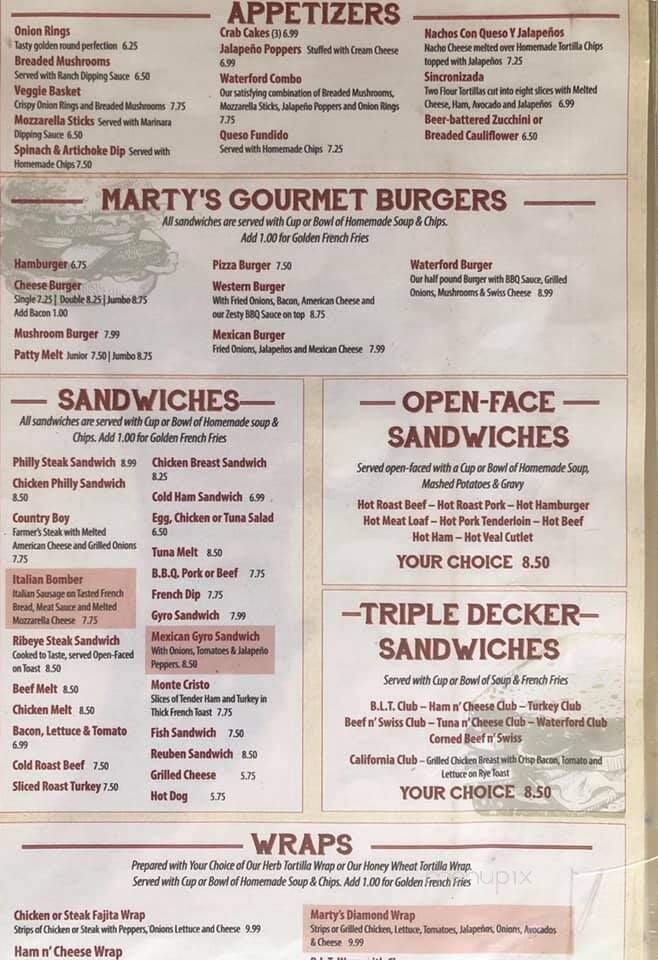 Marty's Diamond Restaurant - Waterford, WI menu_pic