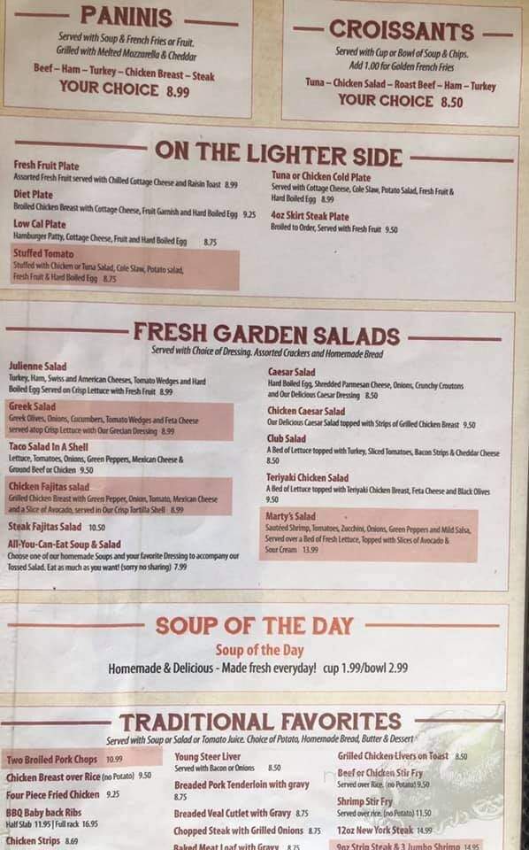 Marty's Diamond Restaurant - Waterford, WI menu_pic