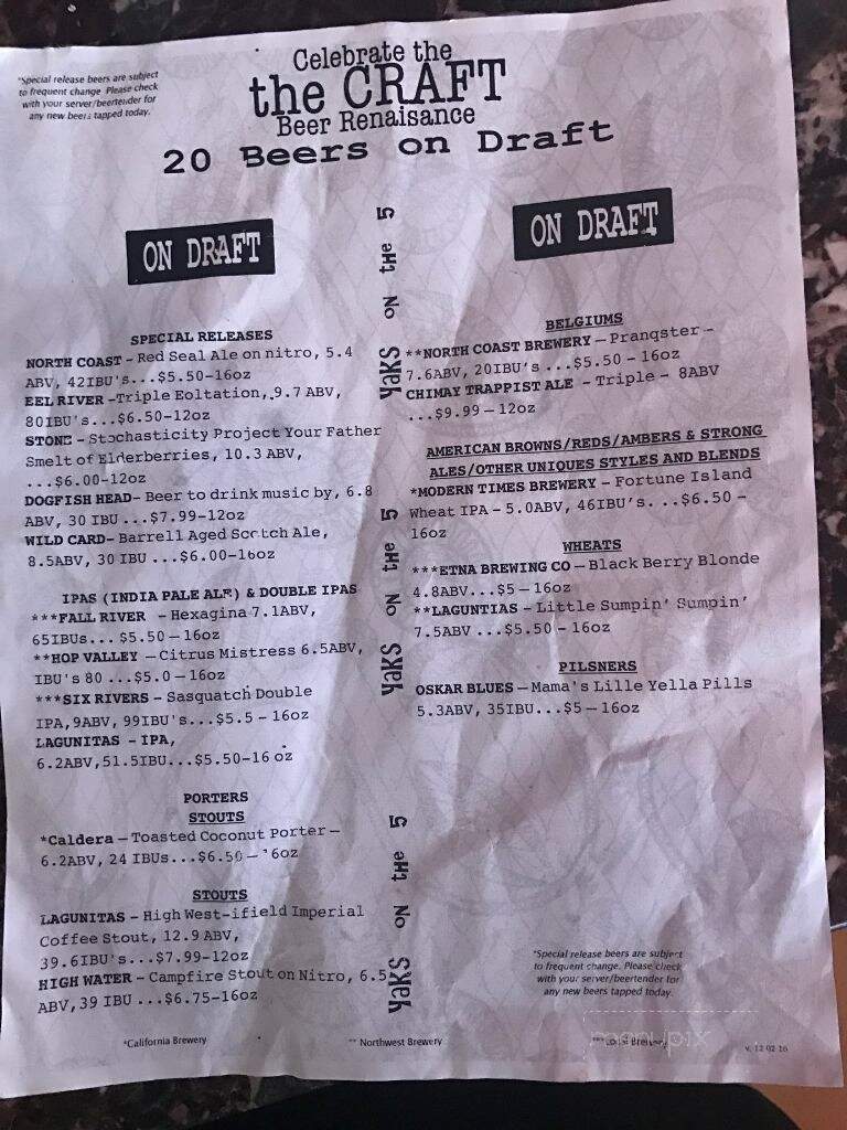 YAKS on the 5 - Dunsmuir, CA menu_pic