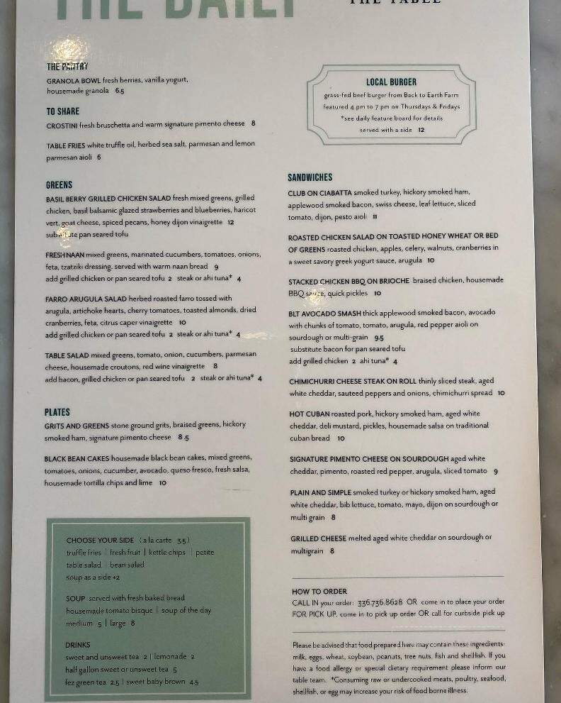 Table Farmhouse Bakery - Asheboro, NC menu_pic