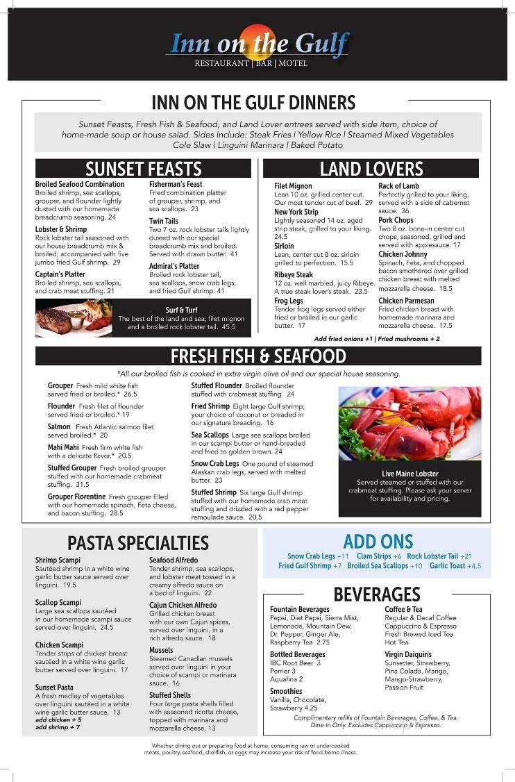 Inn On The Gulf - Hudson, FL menu_pic