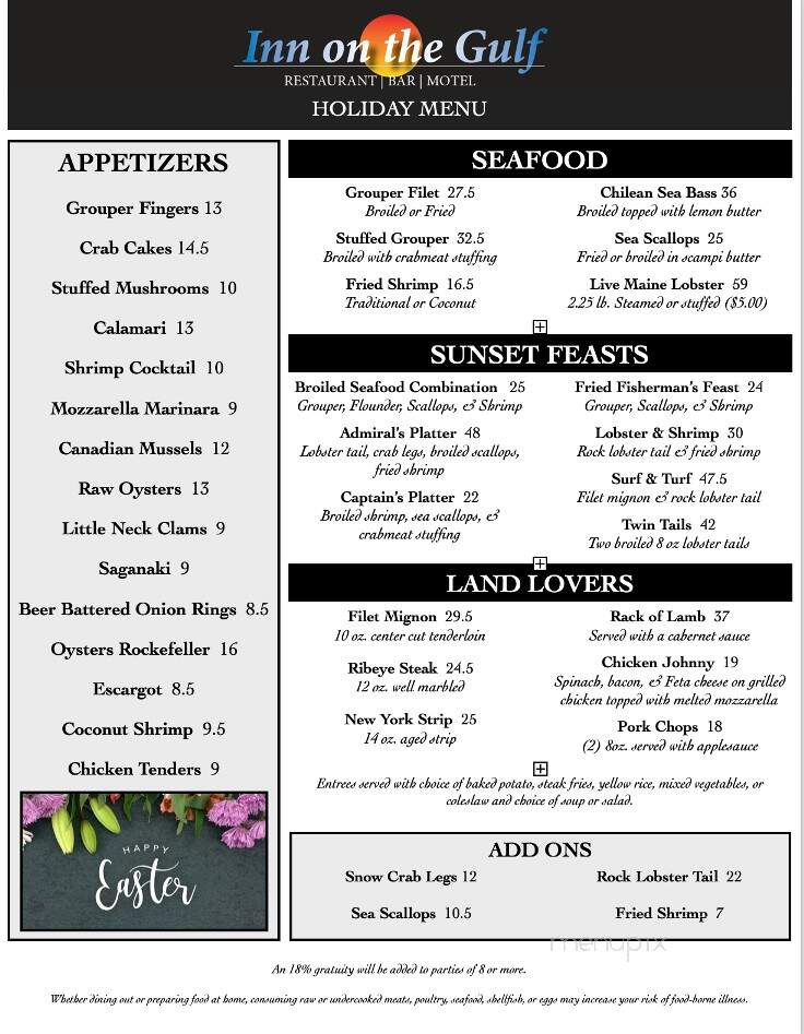 Inn On The Gulf - Hudson, FL menu_pic