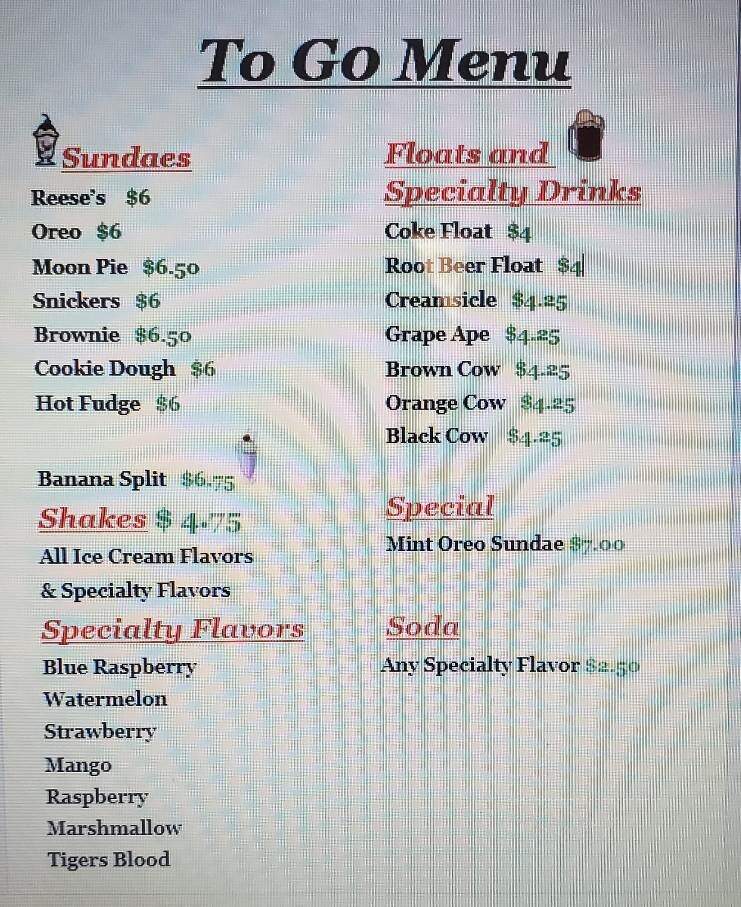Schultze's Old Fashioned Soda Shop - Perry, GA menu_pic