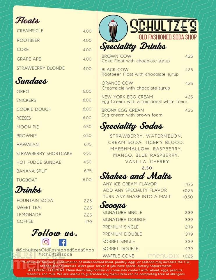 Schultze's Old Fashioned Soda Shop - Perry, GA menu_pic