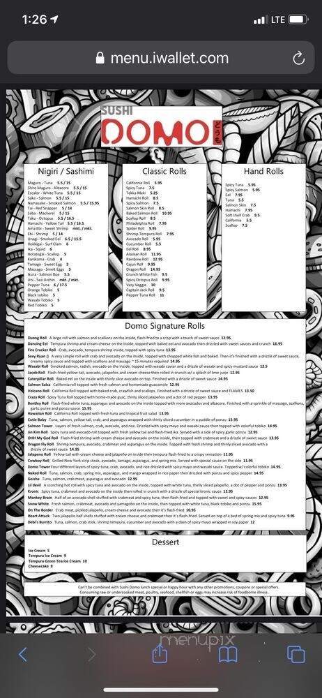 Sushi Domo - Arlington, TX menu_pic