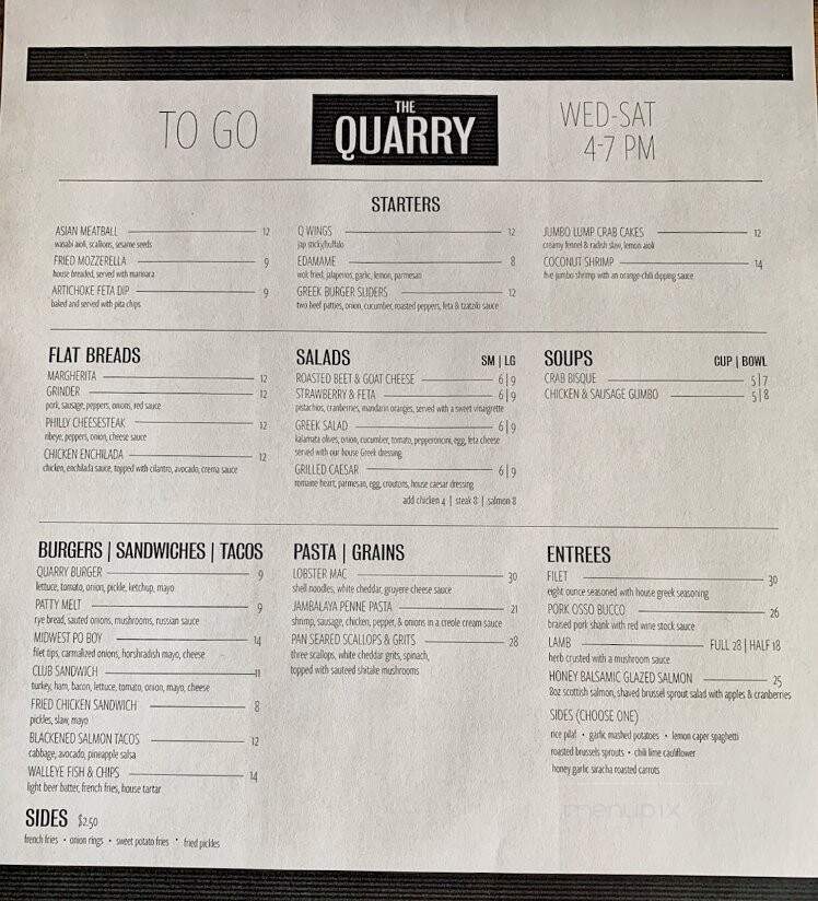 Quarry - Mason City, IA menu_pic