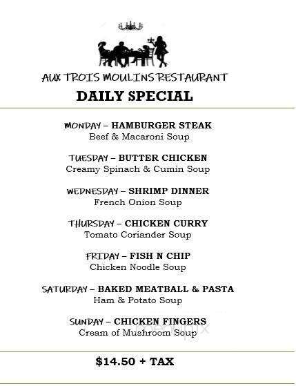Aux Trois Moulins Motel & Restaurant - Chapleau, ON menu_pic