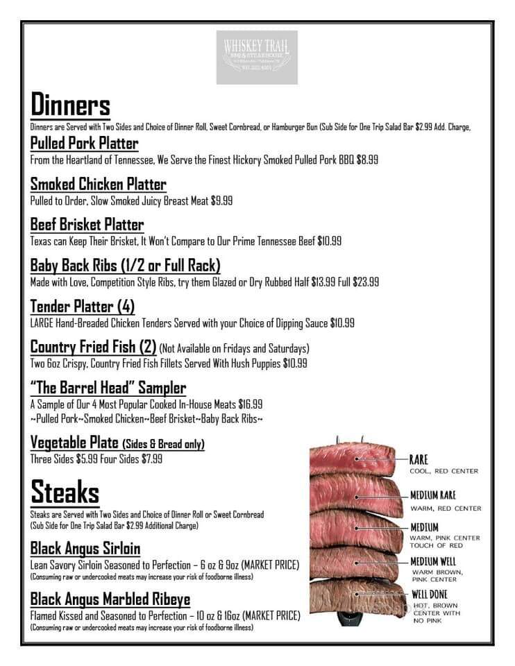 Whiskey Trail BBQ & Steakhouse - Tullahoma, TN menu_pic
