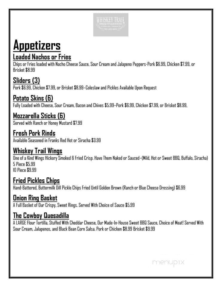 Whiskey Trail BBQ & Steakhouse - Tullahoma, TN menu_pic