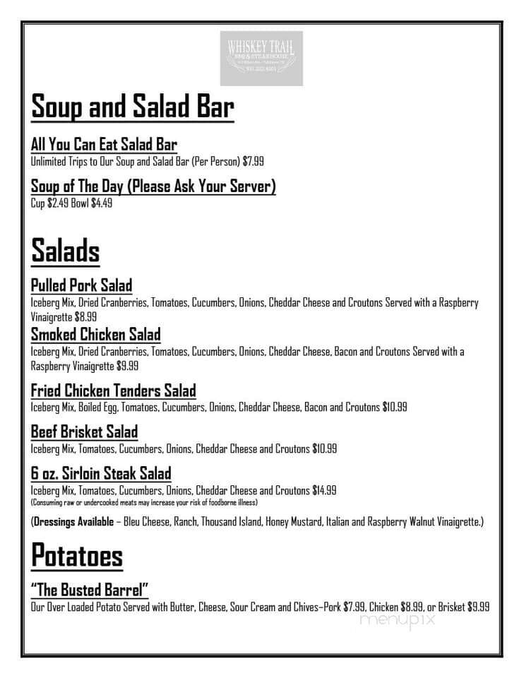 Whiskey Trail BBQ & Steakhouse - Tullahoma, TN menu_pic