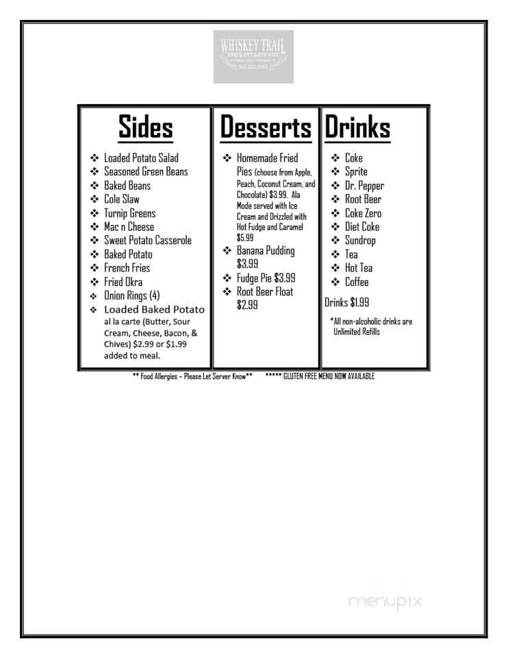 Whiskey Trail BBQ & Steakhouse - Tullahoma, TN menu_pic