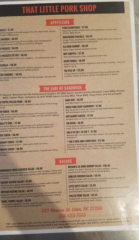 That Little Pork Shop - Eden, NC menu_pic