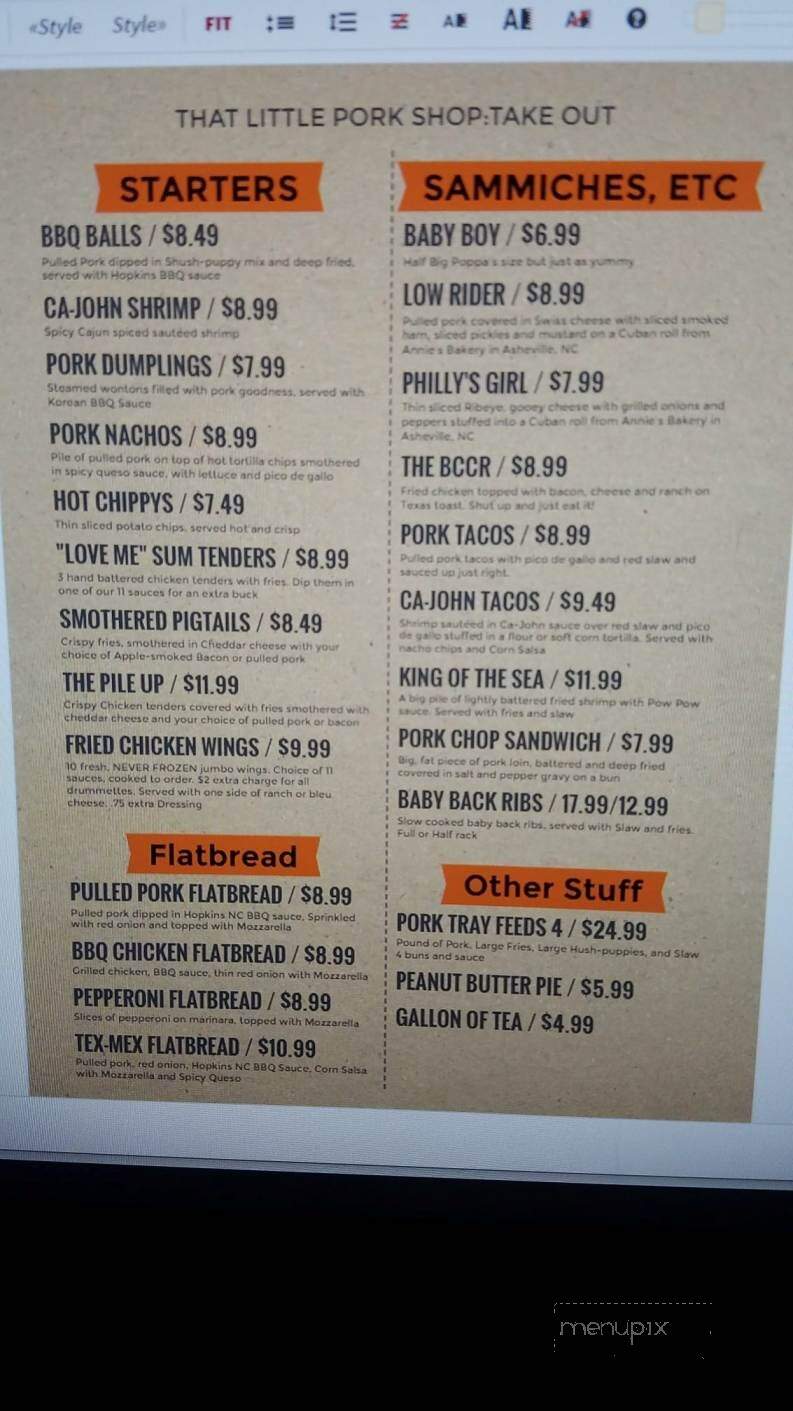 That Little Pork Shop - Eden, NC menu_pic