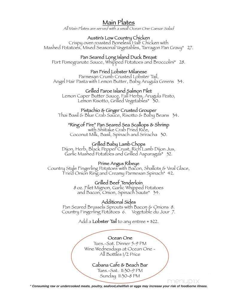 Cabana Cafe - Pawleys Island, SC menu_pic