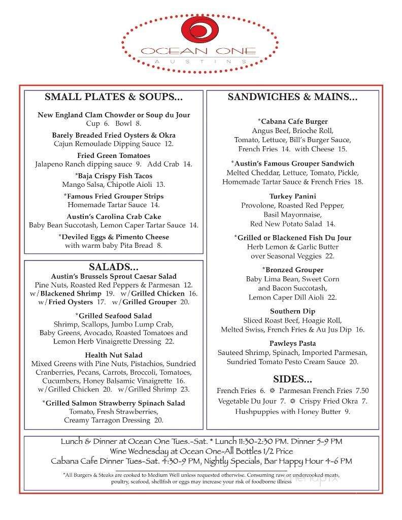 Cabana Cafe - Pawleys Island, SC menu_pic