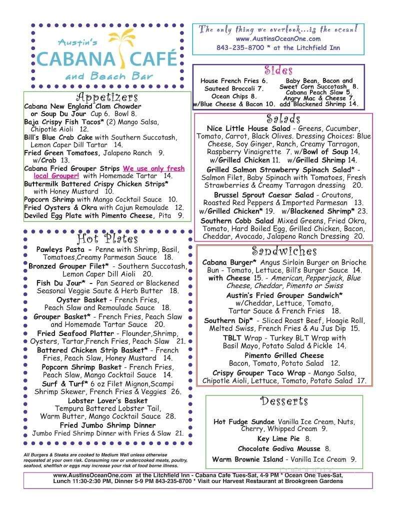 Cabana Cafe - Pawleys Island, SC menu_pic