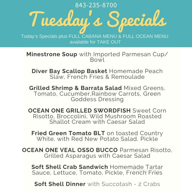 Cabana Cafe - Pawleys Island, SC menu_pic