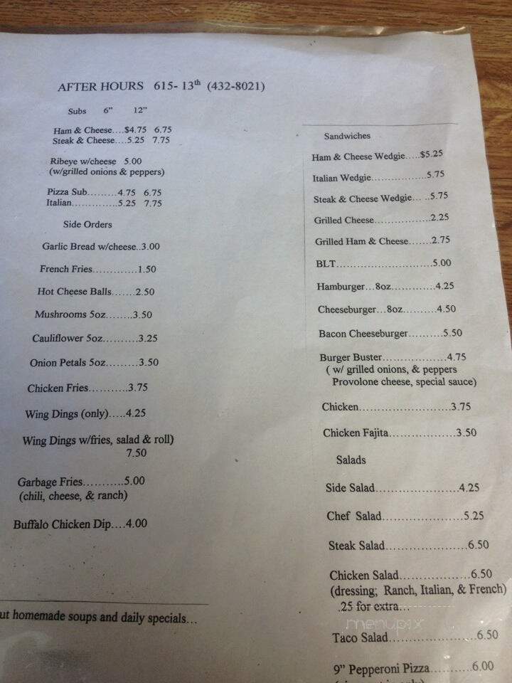 After Hours - Franklin, PA menu_pic