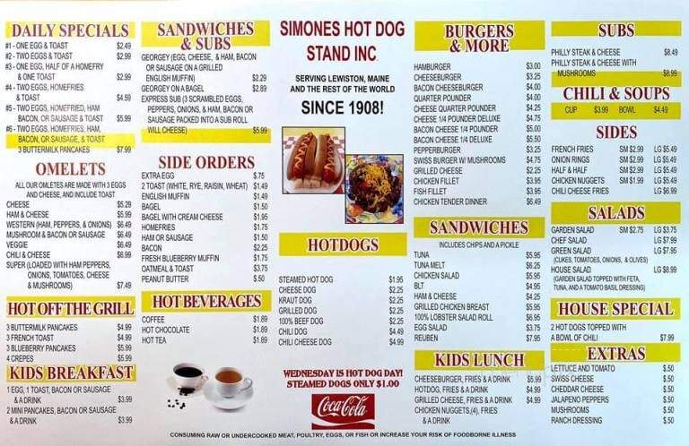 Simones' Hot Dog Stand - Lewiston, ME menu_pic
