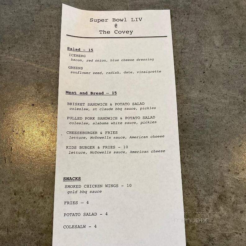 The Covey - Ketchum, ID menu_pic
