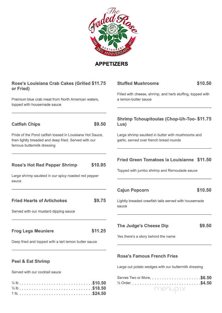 Faded Rose Restaurant - Little Rock, AR menu_pic