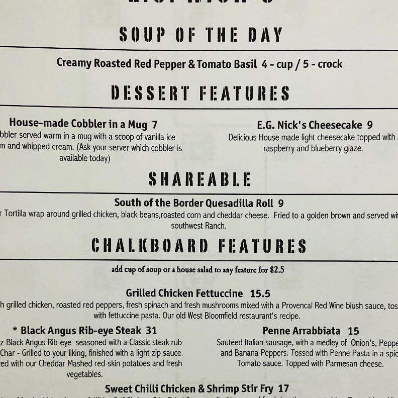 E G Nick's - Plymouth, MI menu_pic