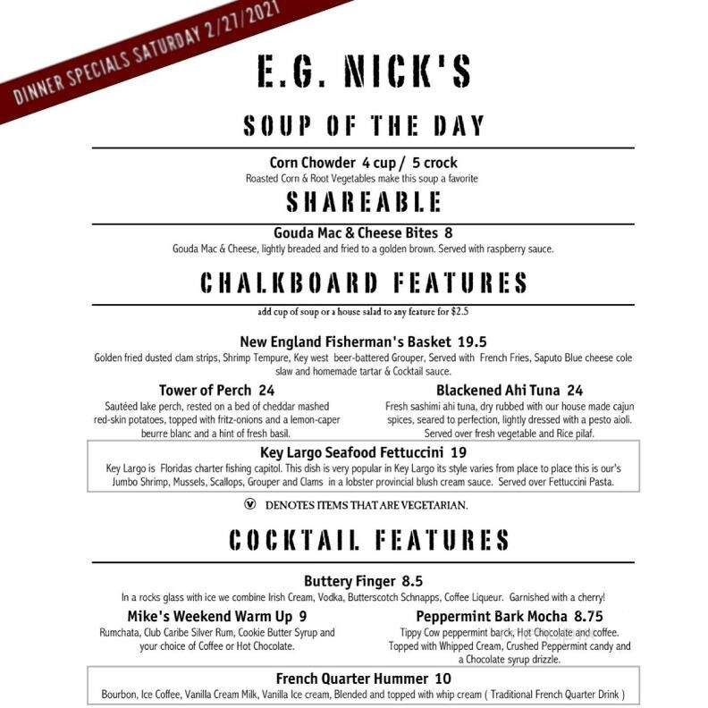 E G Nick's - Plymouth, MI menu_pic